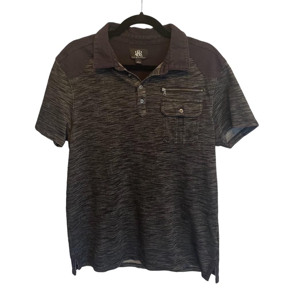 Rock & Republic Designer Men’s Zipper Pocket Trendy Polo Shirt Sz L